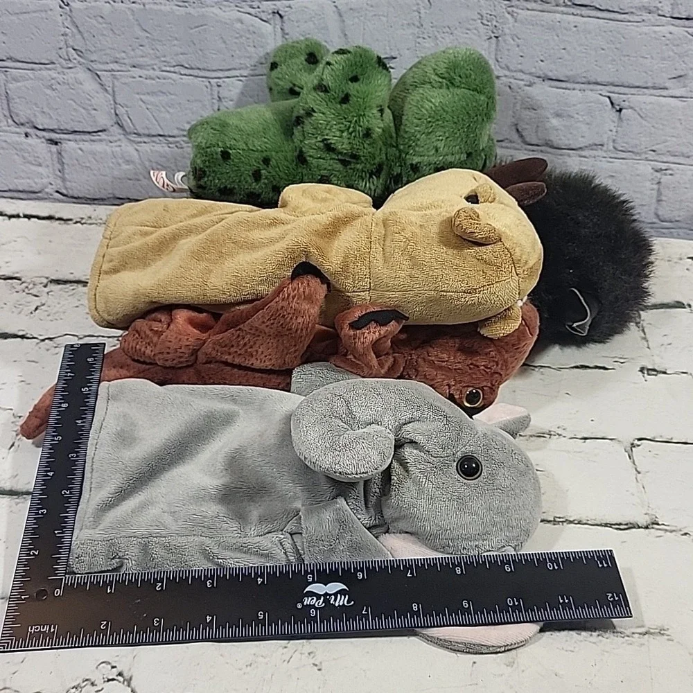 Plush Hand Puppets Lot‎ Of 5 Penguin Elephant Frog Dino Rhino Storytelling Toys